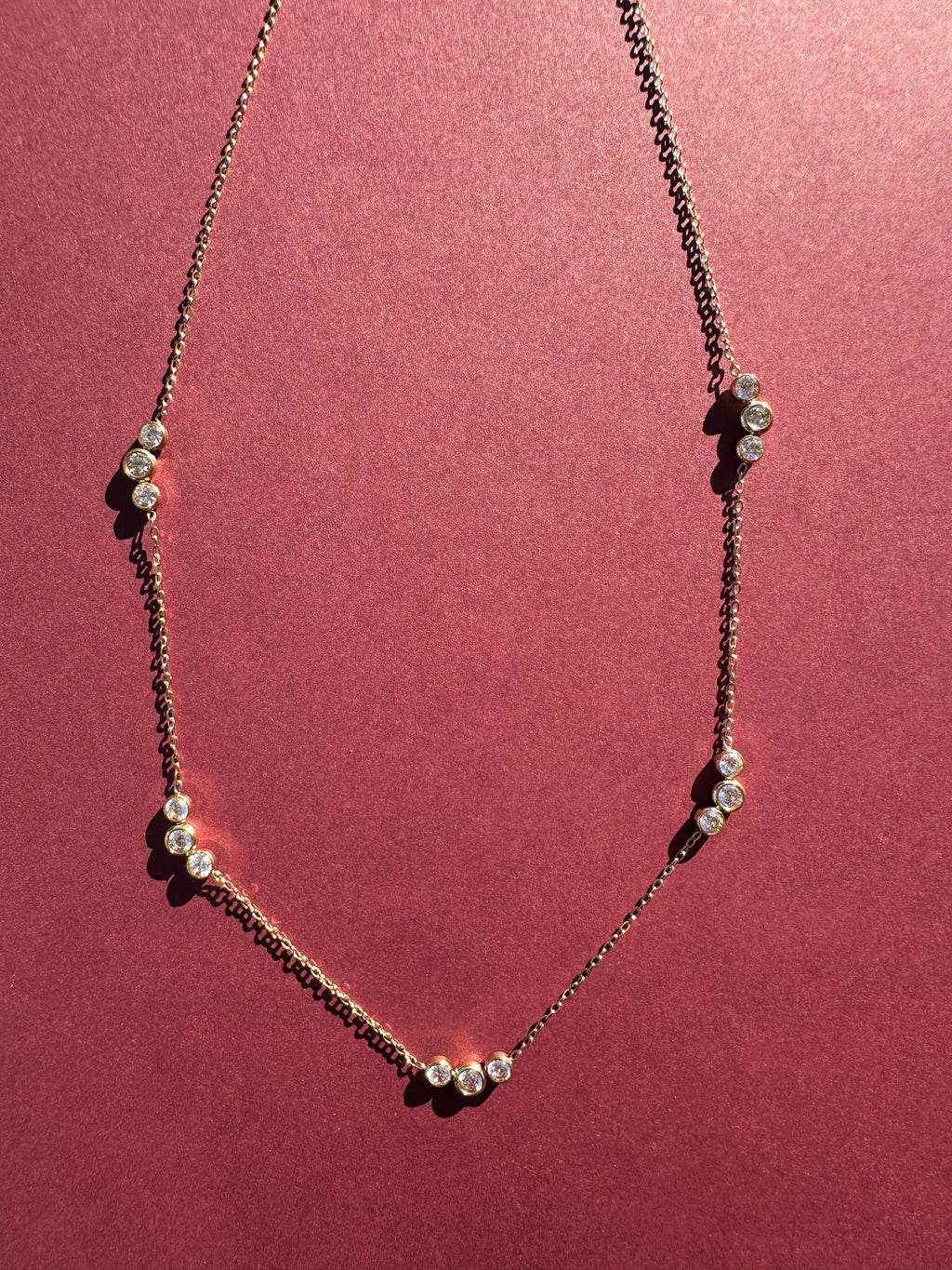 Dainty Trio bezeled necklace  Gold filled stainless steel 