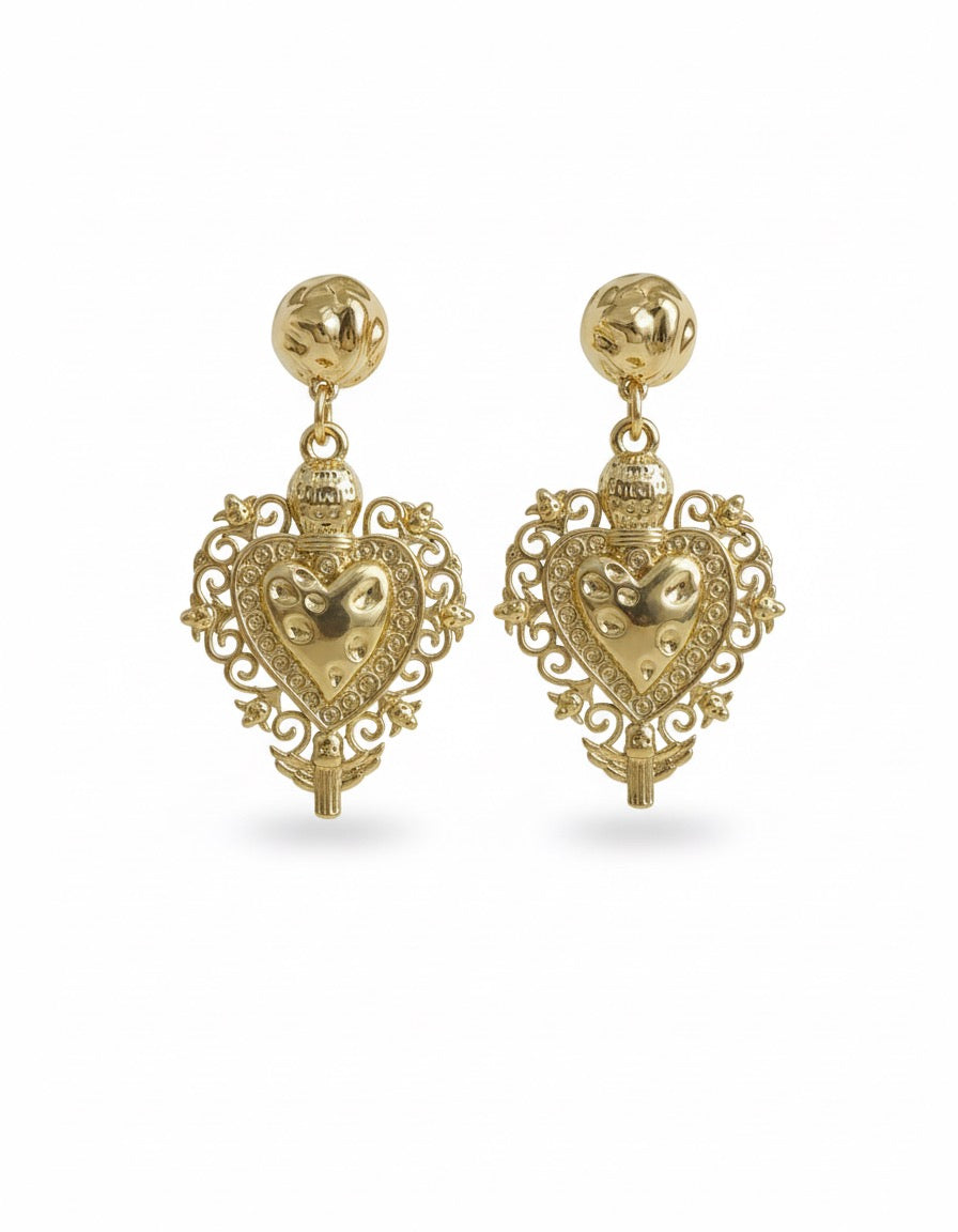 Handmade 18k Gold Plated Sacred Heart Earrings