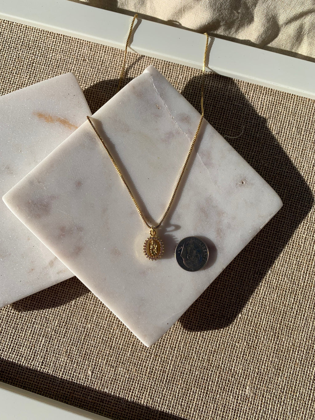 Dainty Virgin Mary Necklace: Gold Filled Chain, Gold Plated Pendant