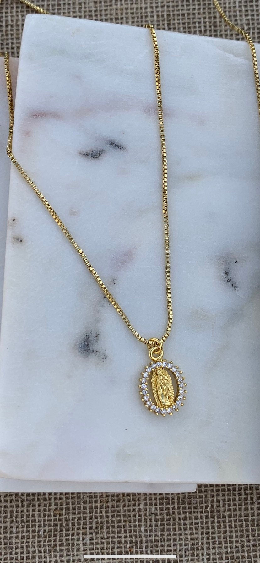 Dainty Virgin Mary Necklace: Gold Filled Chain, Gold Plated Pendant
