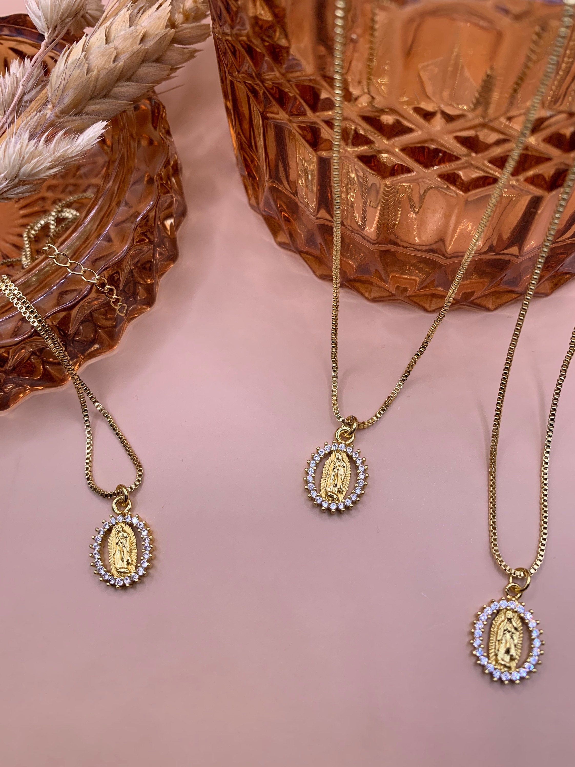 Dainty Virgin Mary Necklace: Gold Filled Chain, Gold Plated Pendant