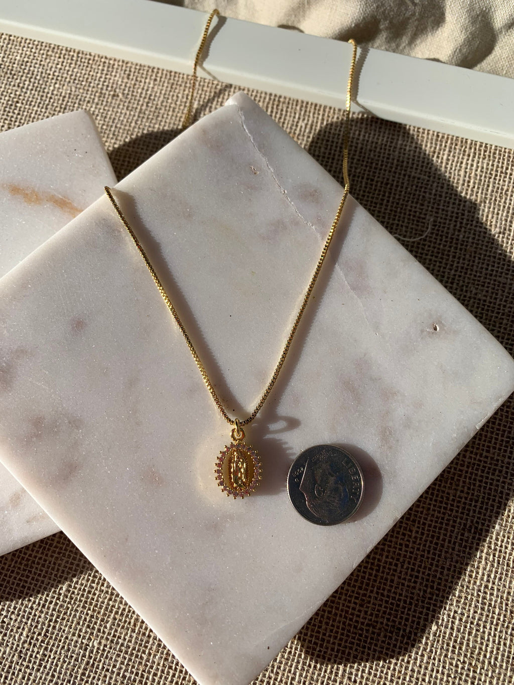 Dainty Virgin Mary Necklace: Gold Filled Chain, Gold Plated Pendant