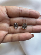 Two-Tone Miraculous Medal Stud Earrings: Virgin Mary, Gold Filled