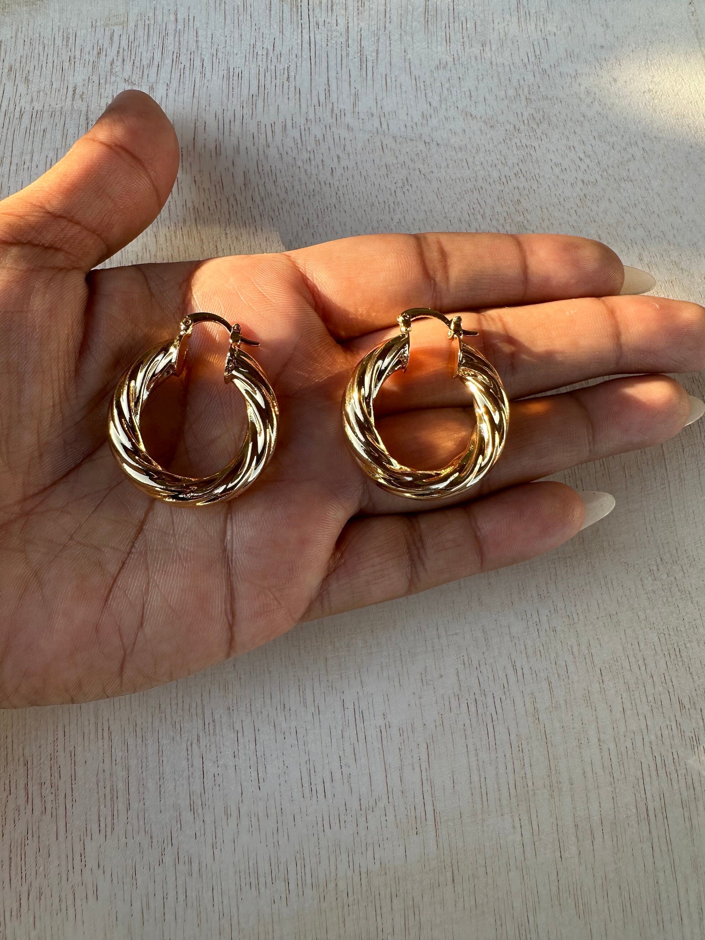 Twisted Chunky Hoop Earrings: Gold Filled