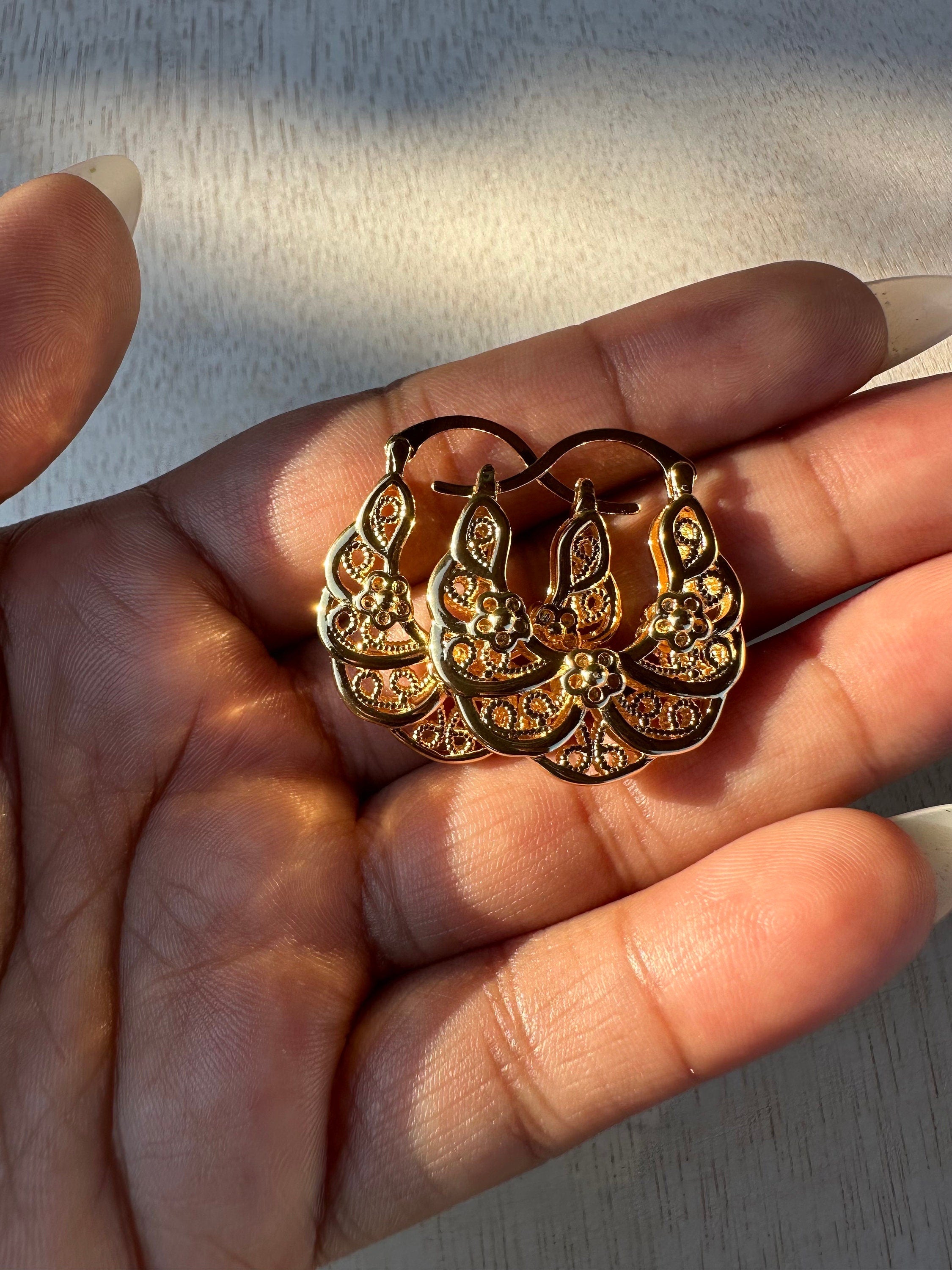 18k Gold overlay filigree basket earrings