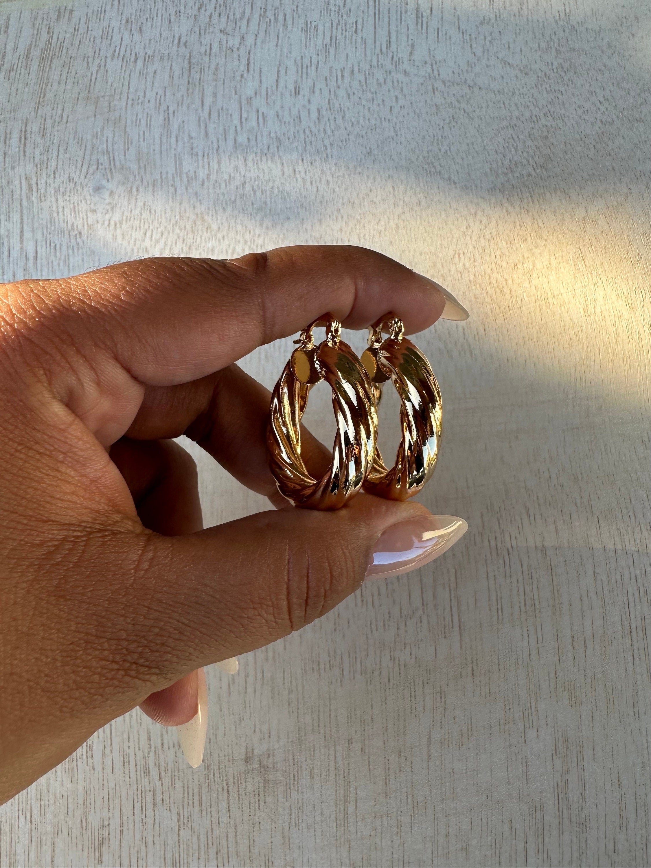 Twisted Chunky Hoop Earrings: Gold Filled