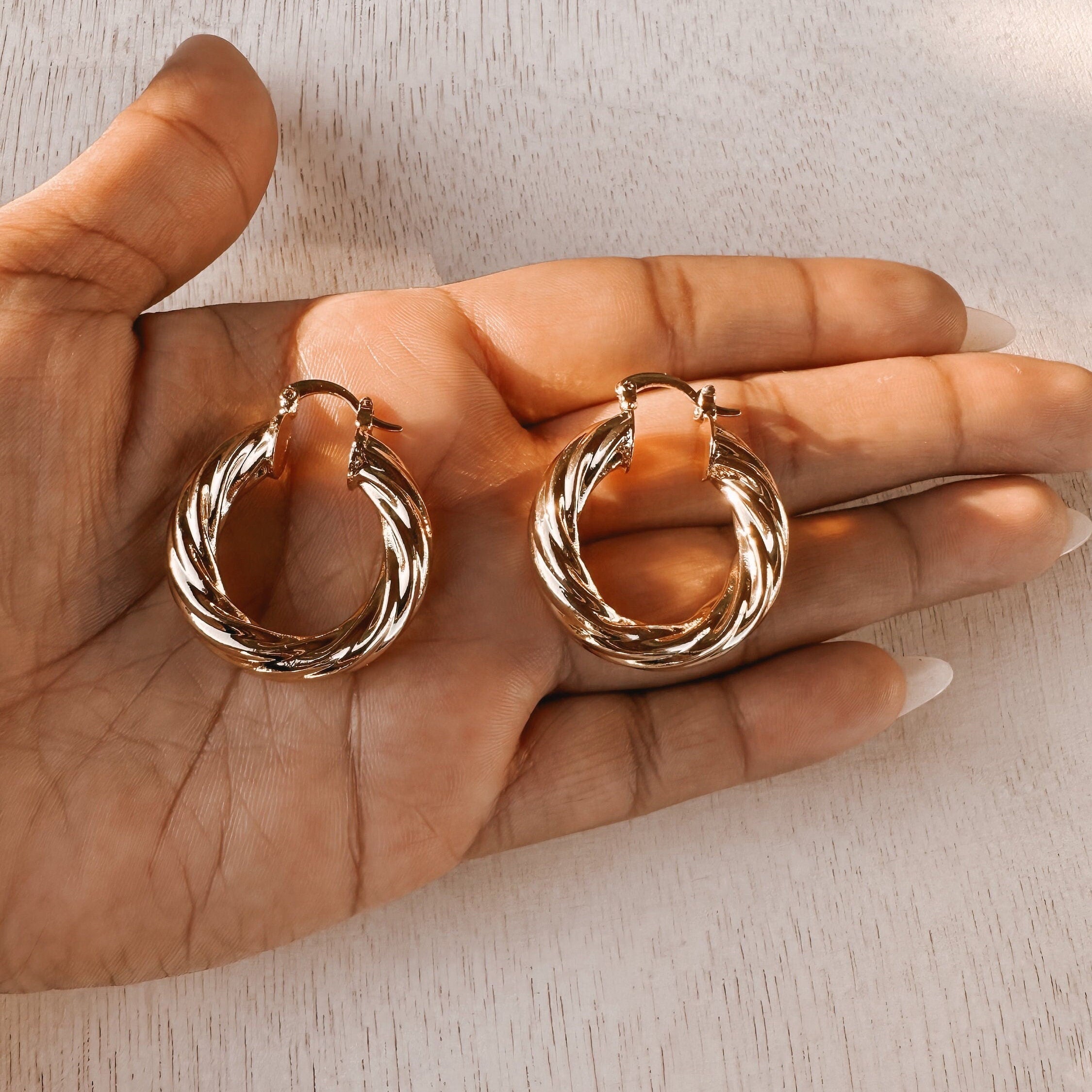 Twisted Chunky Hoop Earrings: Gold Filled