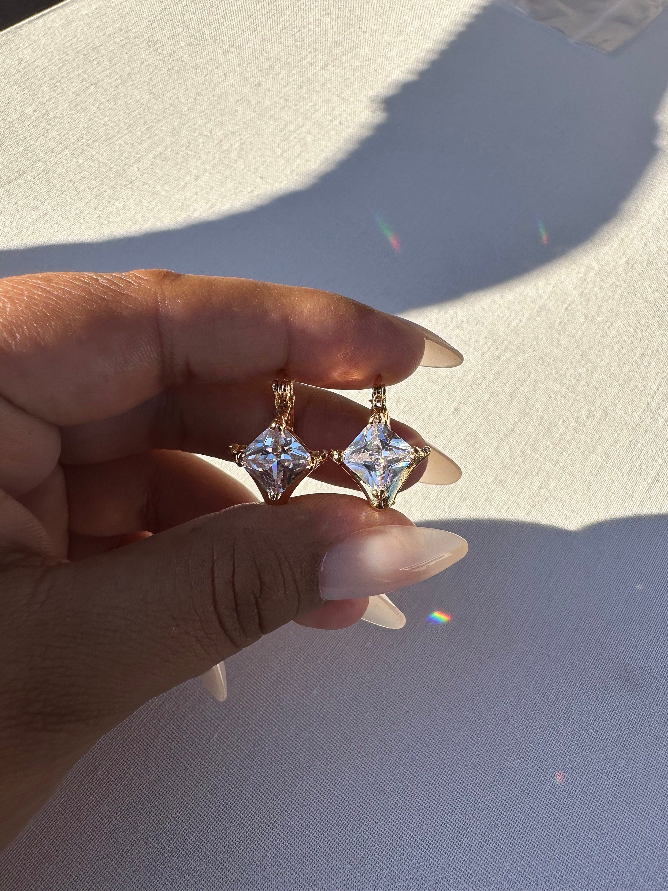 Princess Cut Gold Filled Huggie Hoop Earrings