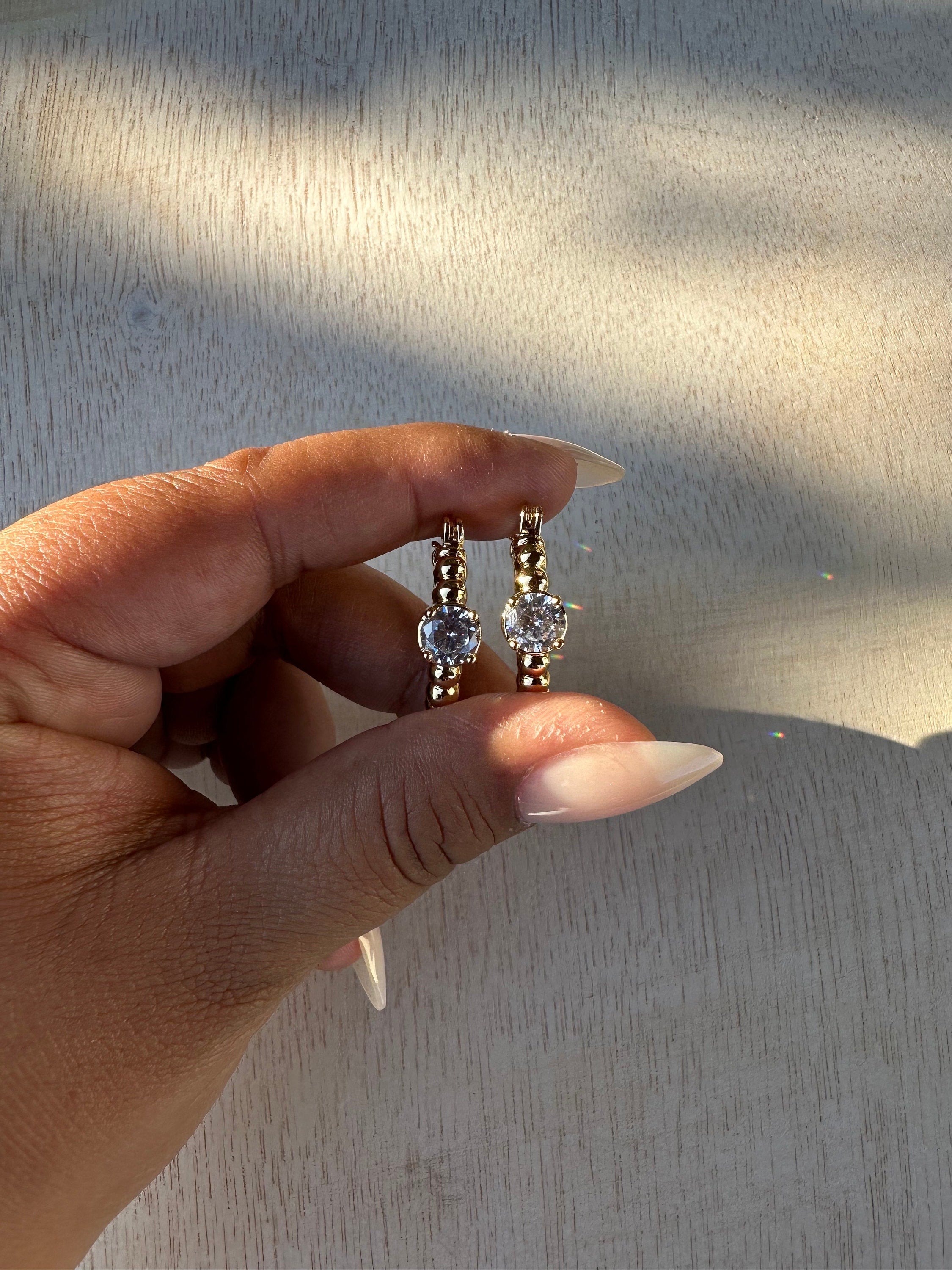 Gold Filled Cubic Zirconia Huggie Hoop Earrings