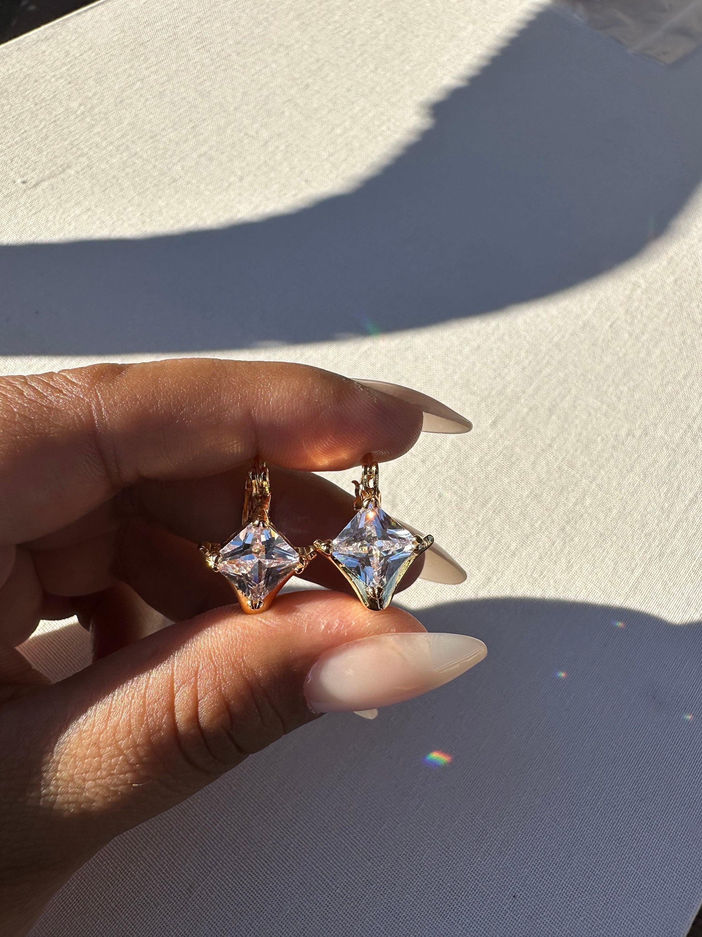 Princess Cut Gold Filled Huggie Hoop Earrings