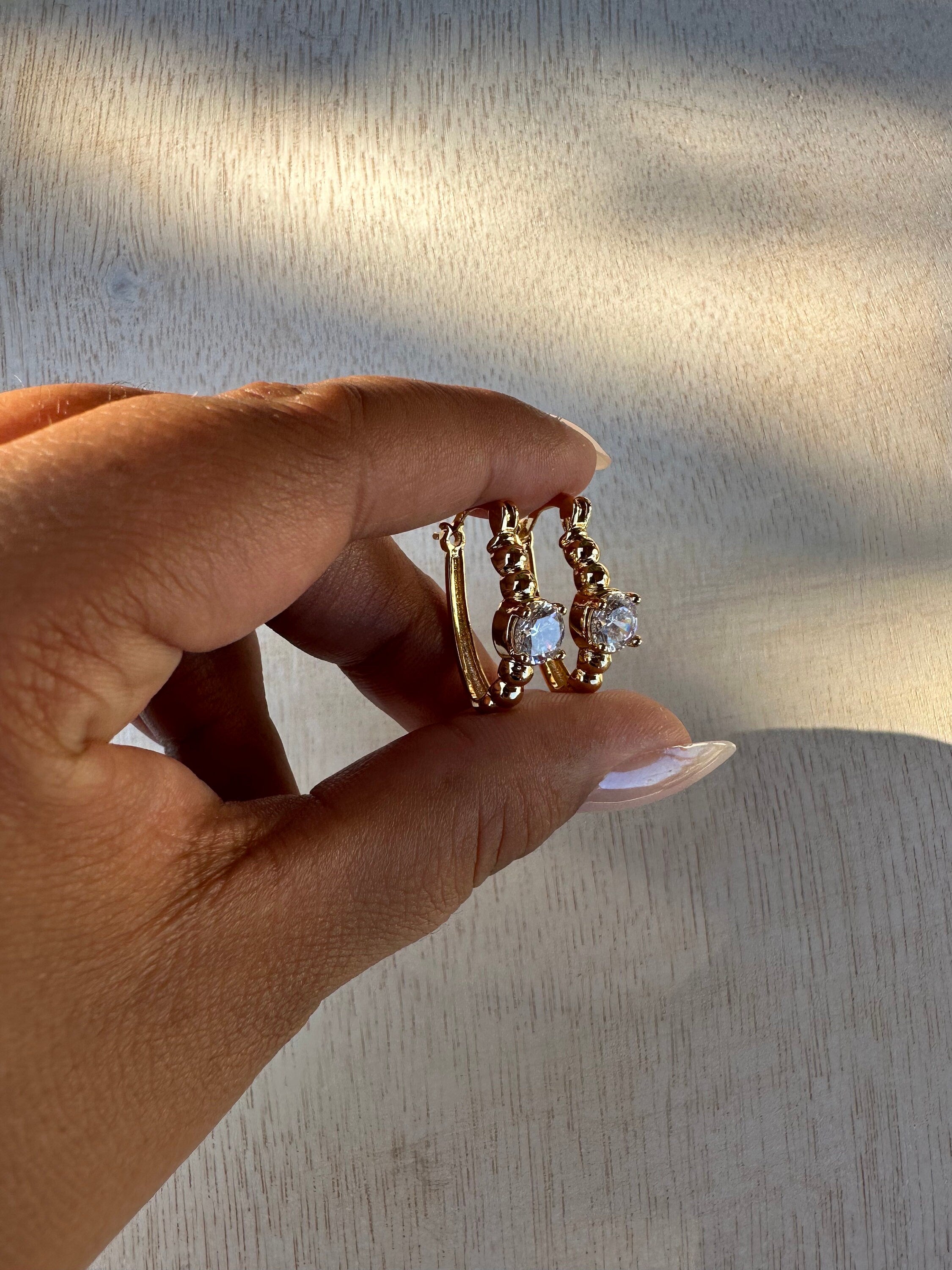 Gold Filled Cubic Zirconia Huggie Hoop Earrings