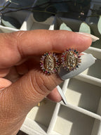 Virgin Mary Gold Plated Stud Earrings with Colorful CZ
