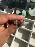 Virgin Mary Gold Plated Stud Earrings with Colorful CZ