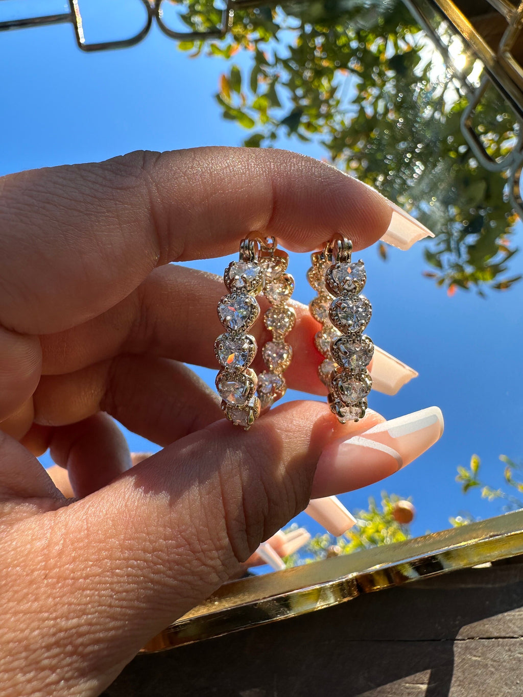 Gold Filled Heart Hoop Earrings: Cubic Zirconia Bridal Jewelry