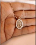 White Virgin Mary Necklace. Gold plated  Virgin Mary necklace gold filled chain cadena de virgencita blanca