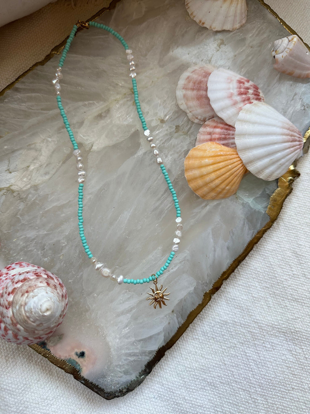 Turquoise Beaded Necklace: Freshwater Pearls, Summer Jewelry