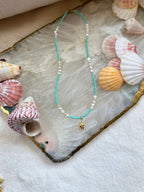 Turquoise Beaded Necklace: Freshwater Pearls, Summer Jewelry