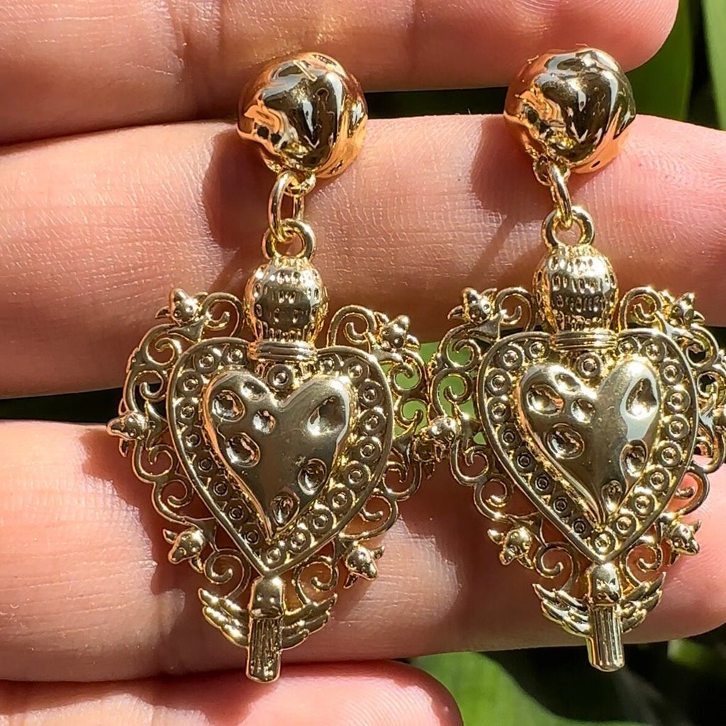 Handmade 18k Gold Plated Sacred Heart Earrings