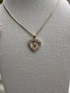 White heart shaped Virgin Mary necklace, collar de virgencita de Guadalupe/ 18k gold filled
