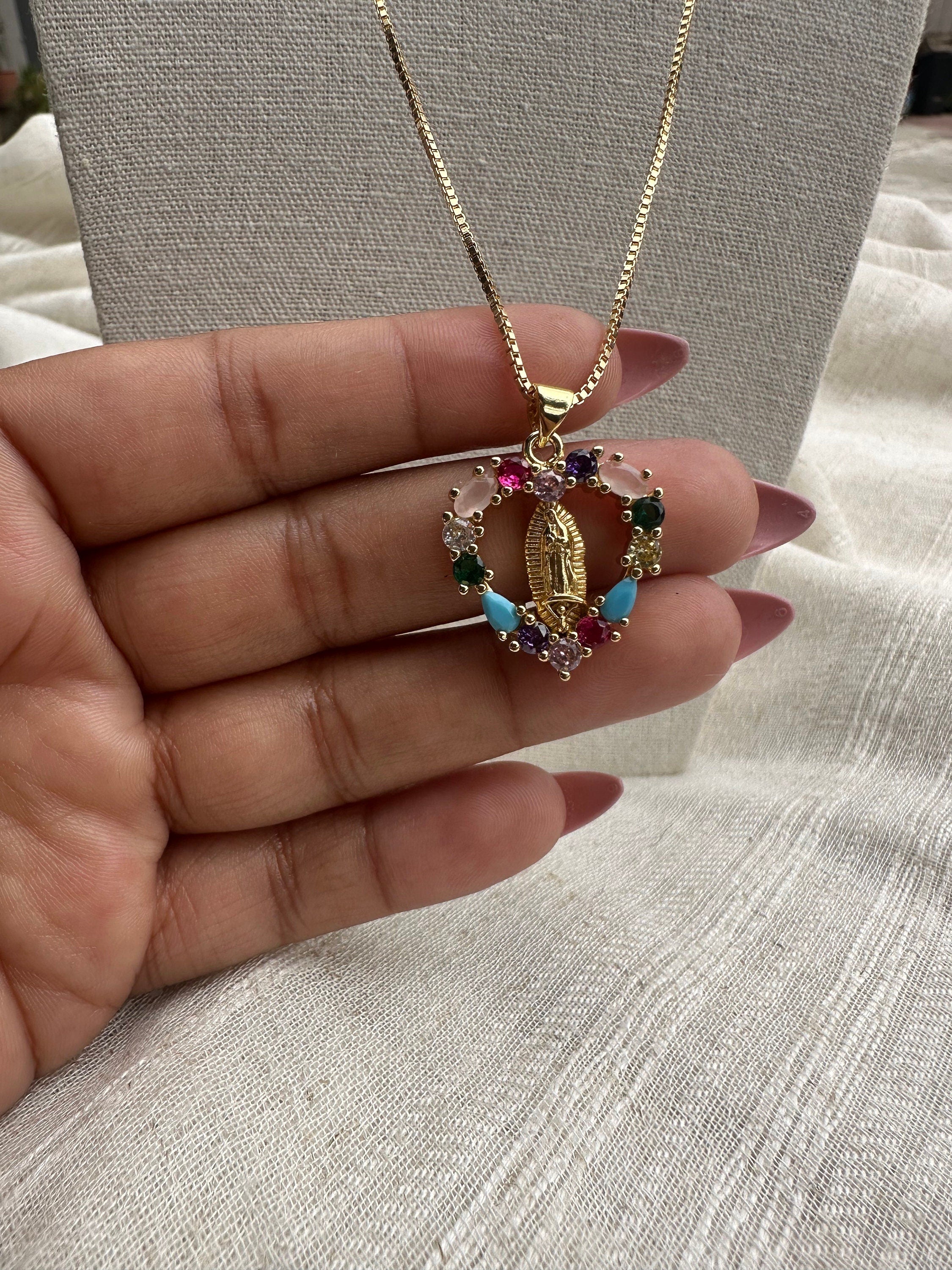 Vibrant Heart Virgin Mary Necklace: 18k Gold Filled Chain
