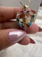 Vibrant Heart Virgin Mary Necklace: 18k Gold Filled Chain