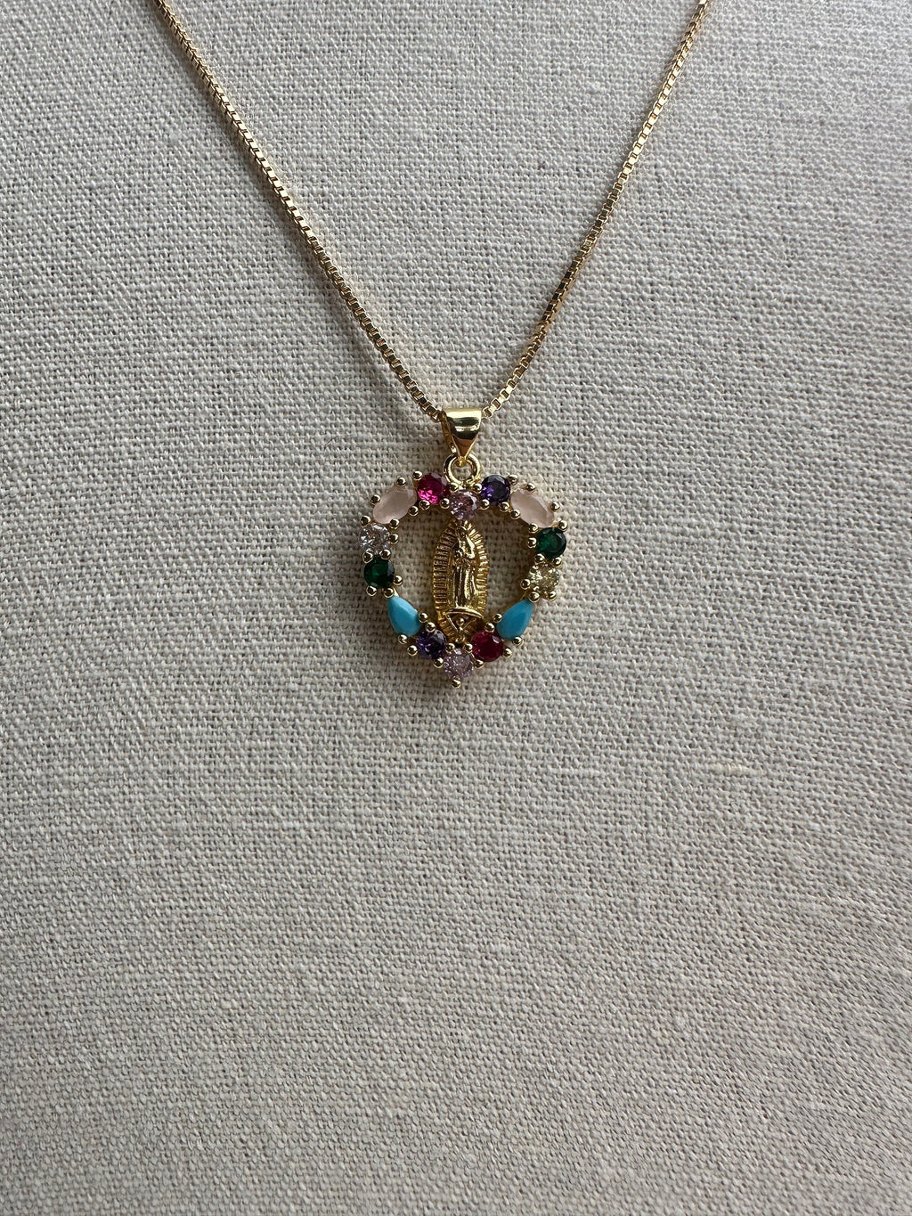 Vibrant Heart Virgin Mary Necklace: 18k Gold Filled Chain