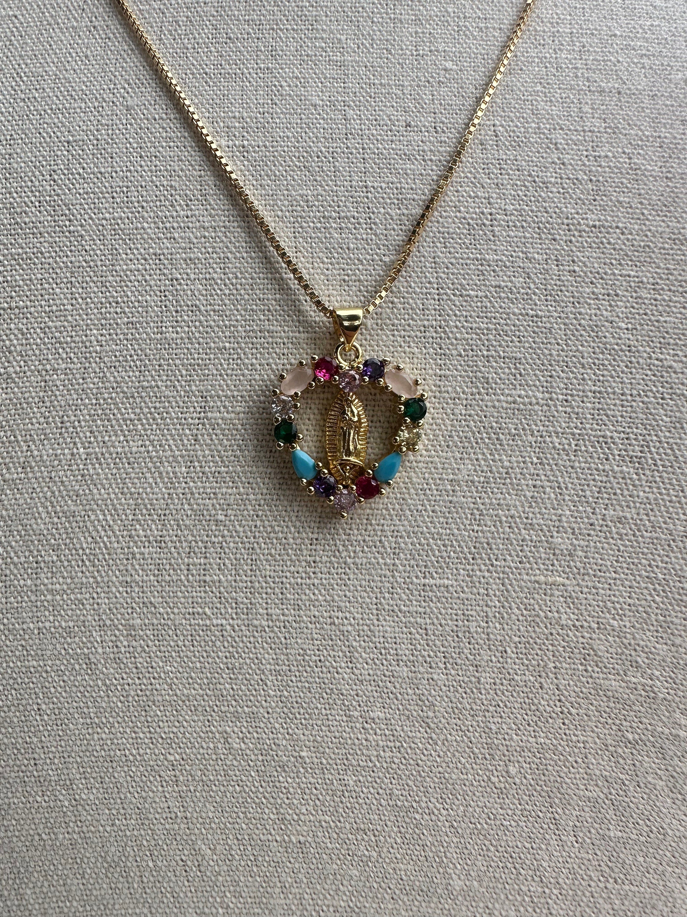 Vibrant Heart Virgin Mary Necklace: 18k Gold Filled Chain