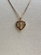 colorful heart shaped Virgin Mary necklace, collar de virgencita de Guadalupe/ 18k gold filled