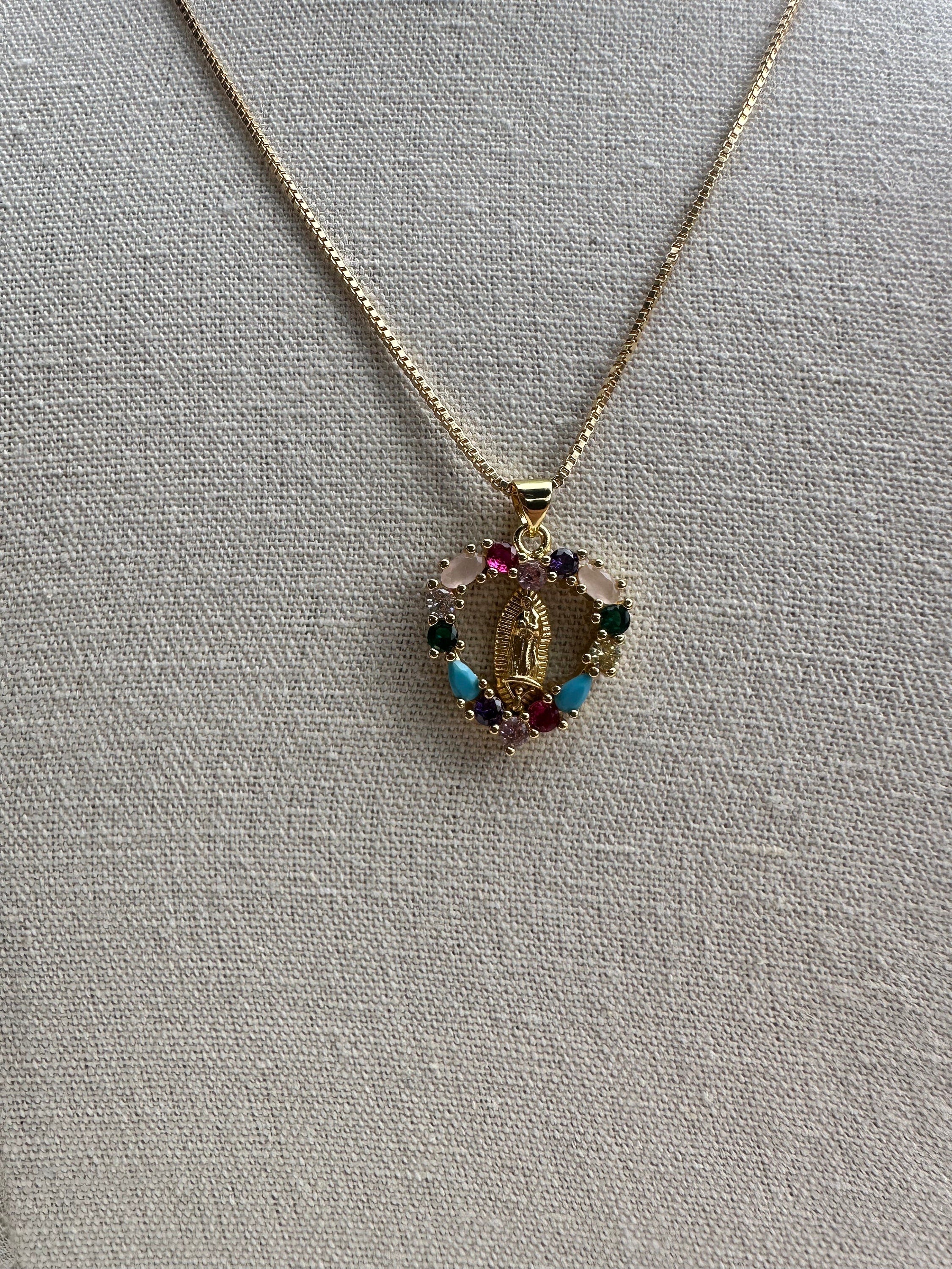 Vibrant Heart Virgin Mary Necklace: 18k Gold Filled Chain