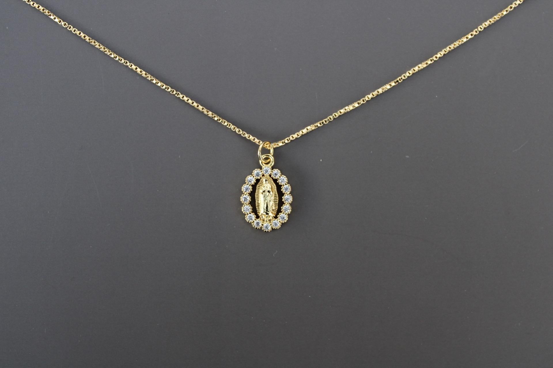 Dainty Virgin Mary Necklace: Gold Filled Chain, Guadalupe Pendant
