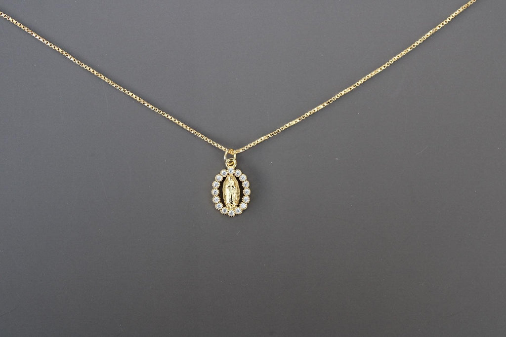 Dainty Virgin Mary Necklace: Gold Filled Chain, Guadalupe Pendant