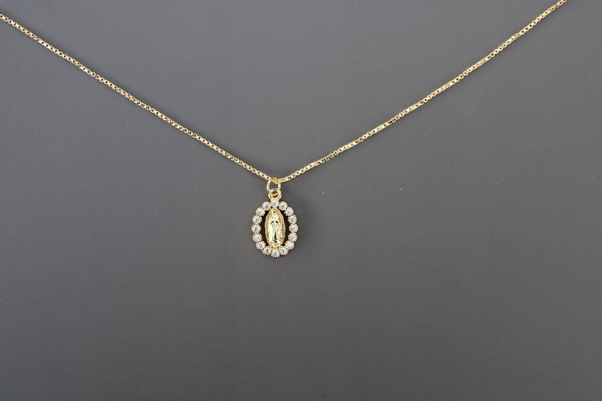 Dainty Virgin Mary Necklace: Gold Filled Chain, Guadalupe Pendant