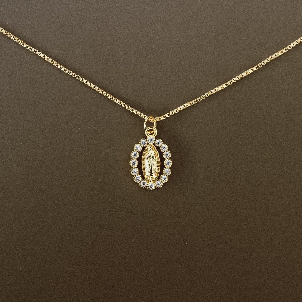 Dainty Virgin Mary Necklace: Gold Filled Chain, Guadalupe Pendant