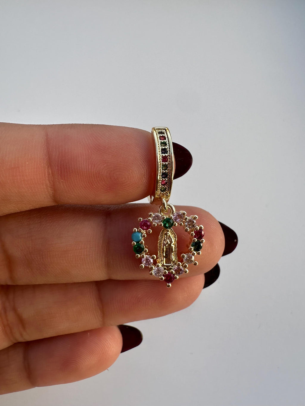 Heart Virgin Mary Huggie Hoop Earrings