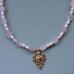 Sacred Heart Pendant Necklace: Pink Quartz & Freshwater Pearl