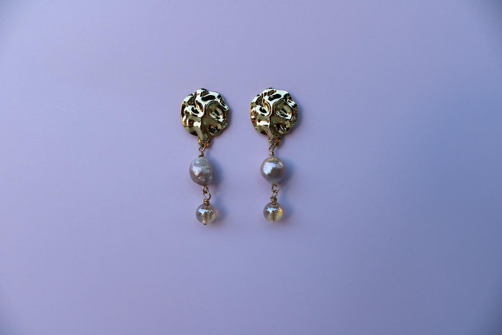 Handmade Pearl Dangle Earrings: 18k Gold Plated, Glass Bead